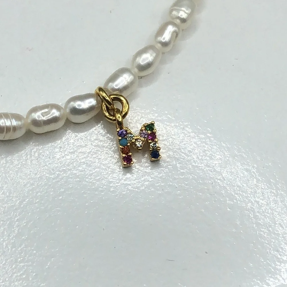 FYB Jewelry freshwater pearl bracelet initial charm letter M + J.crew bracelet